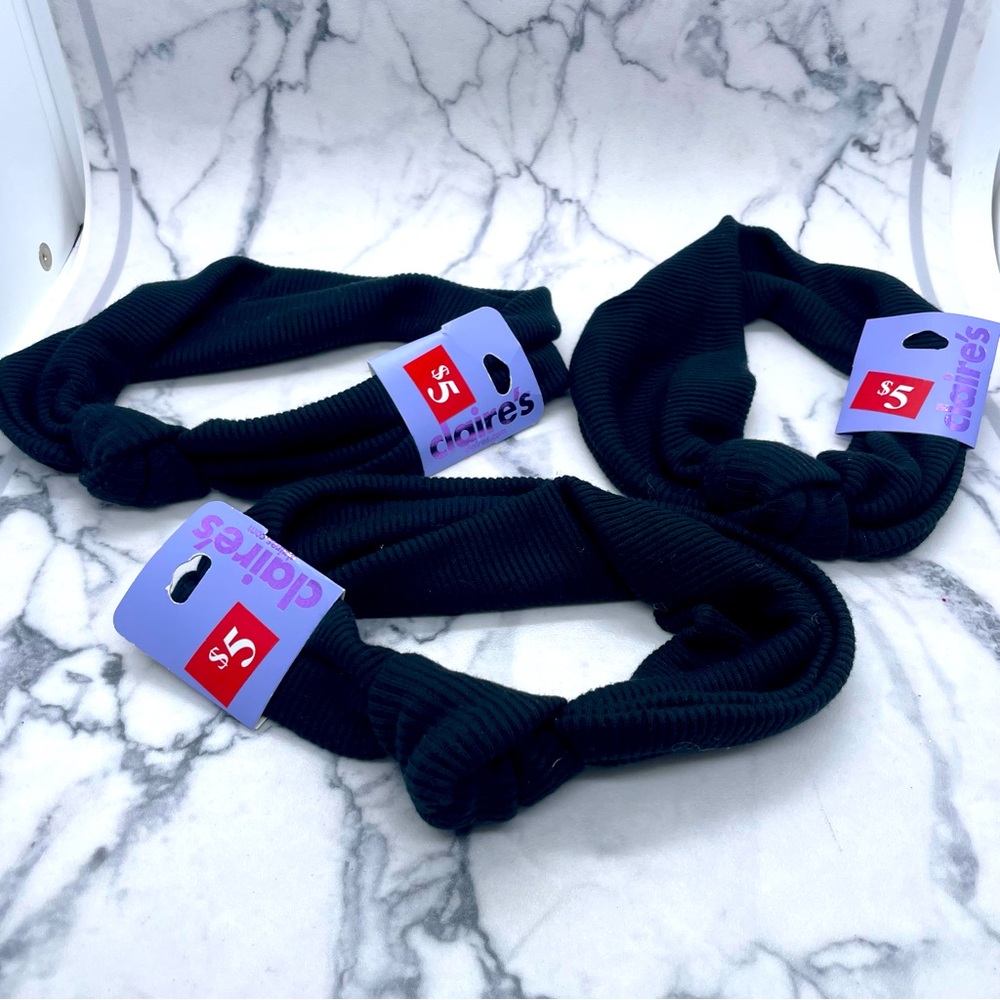 3 Claire’s Black Cloth Headbands NEW